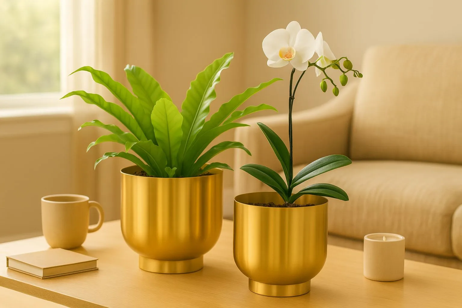 Orchid gold metal planters for home décor – Minimalist luxury tabletop accents by Urban Plant.